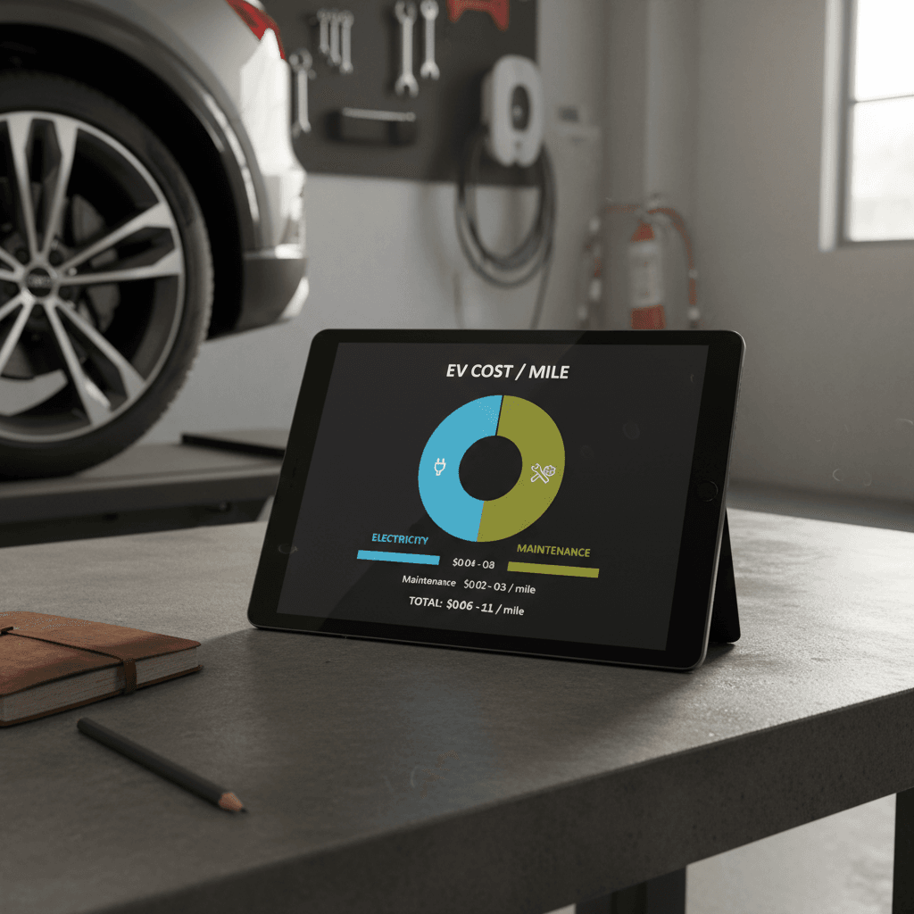 Cost per mile breakdown chart for an electric SUV showing electricity and maintenance contributions