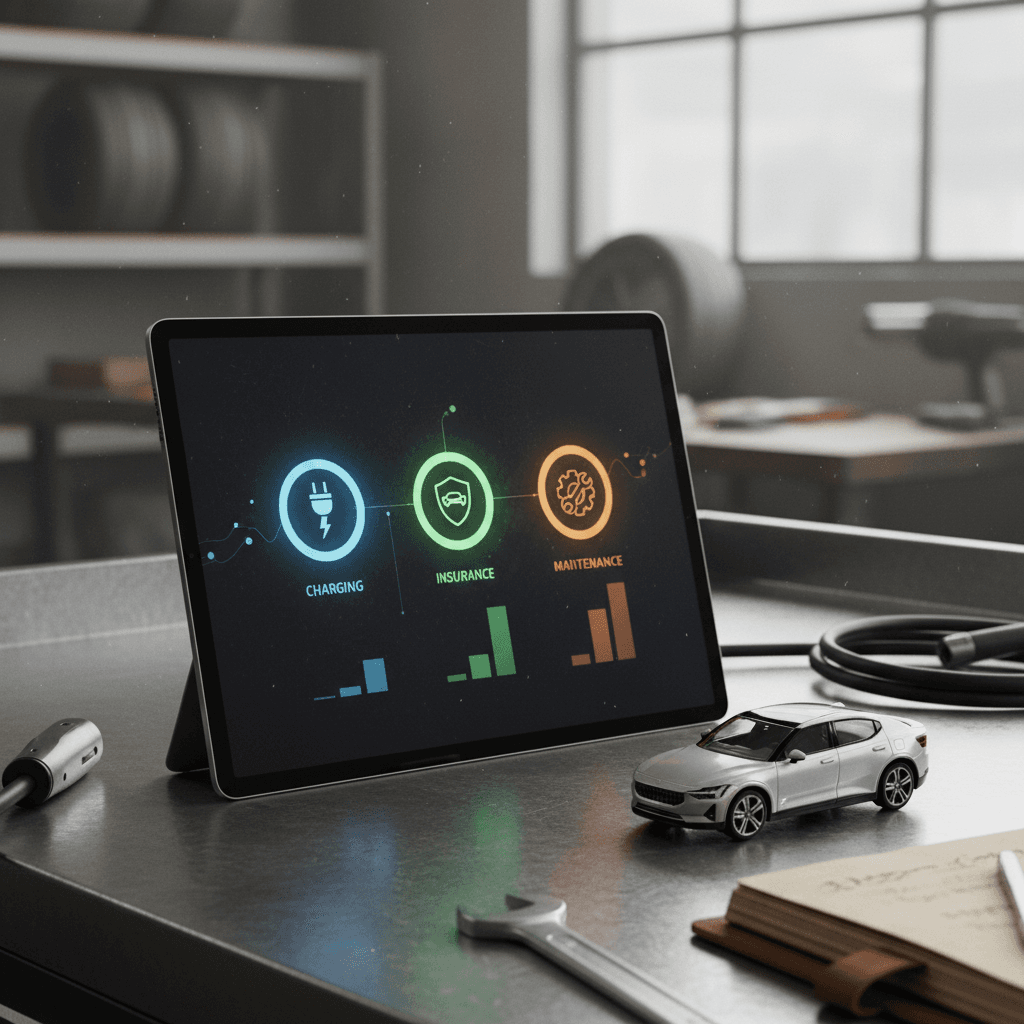 Stylized chart visualizing annual Polestar 2 costs broken into payment, charging, insurance, maintenance, and depreciation