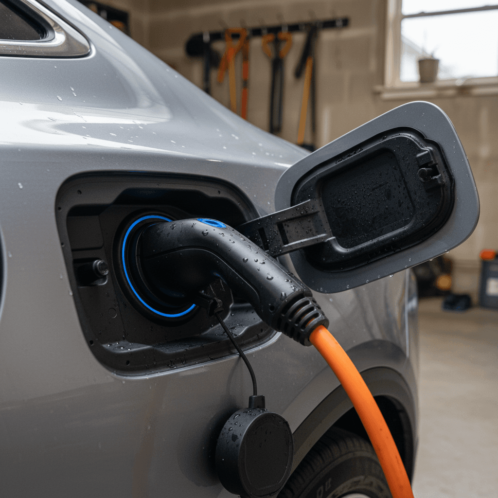 Acura ZDX plugged into a Level 2 home charger in a modern garage