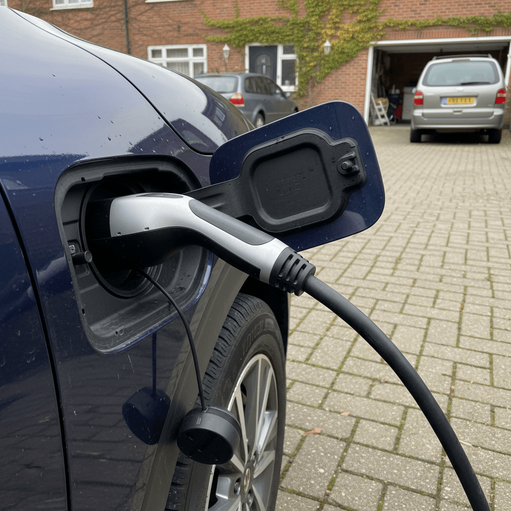 Electric vehicle dashboard showing remaining range on a digital display