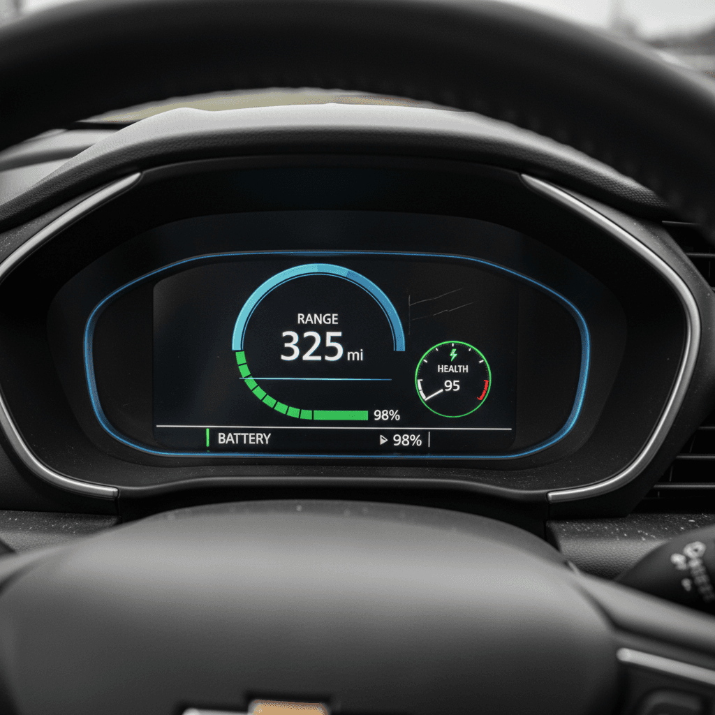 Chevrolet Bolt EV digital dashboard displaying remaining range and battery status
