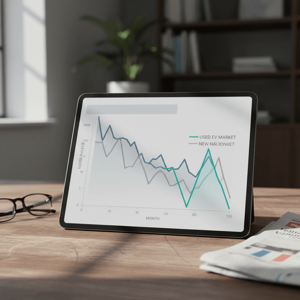 Line chart showing new and used Hyundai Ioniq 5 price trends over time compared to overall EV market