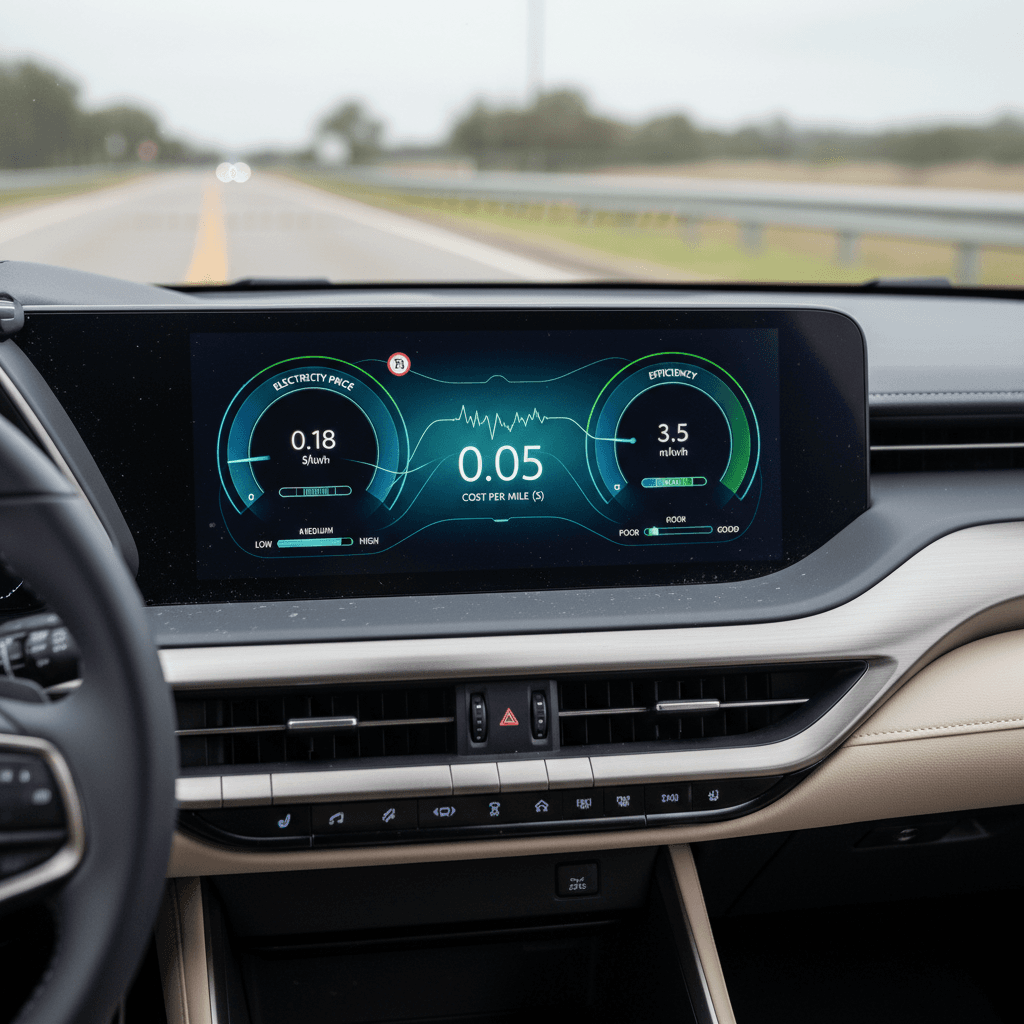 Illustrated breakdown of Lexus RZ 450e electricity cost per mile compared with gasoline SUV fuel cost