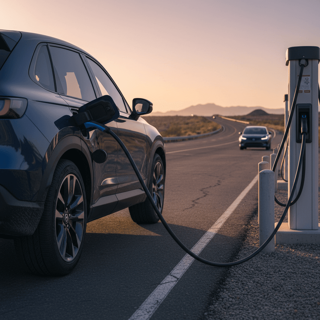 Honda Prologue charging at a DC fast charger during a highway road trip