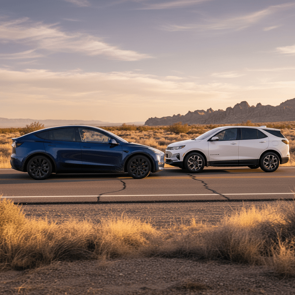 Side-by-side view of Hyundai IONIQ 5 and Chevy Equinox EV showing exterior size and cabin proportion differences