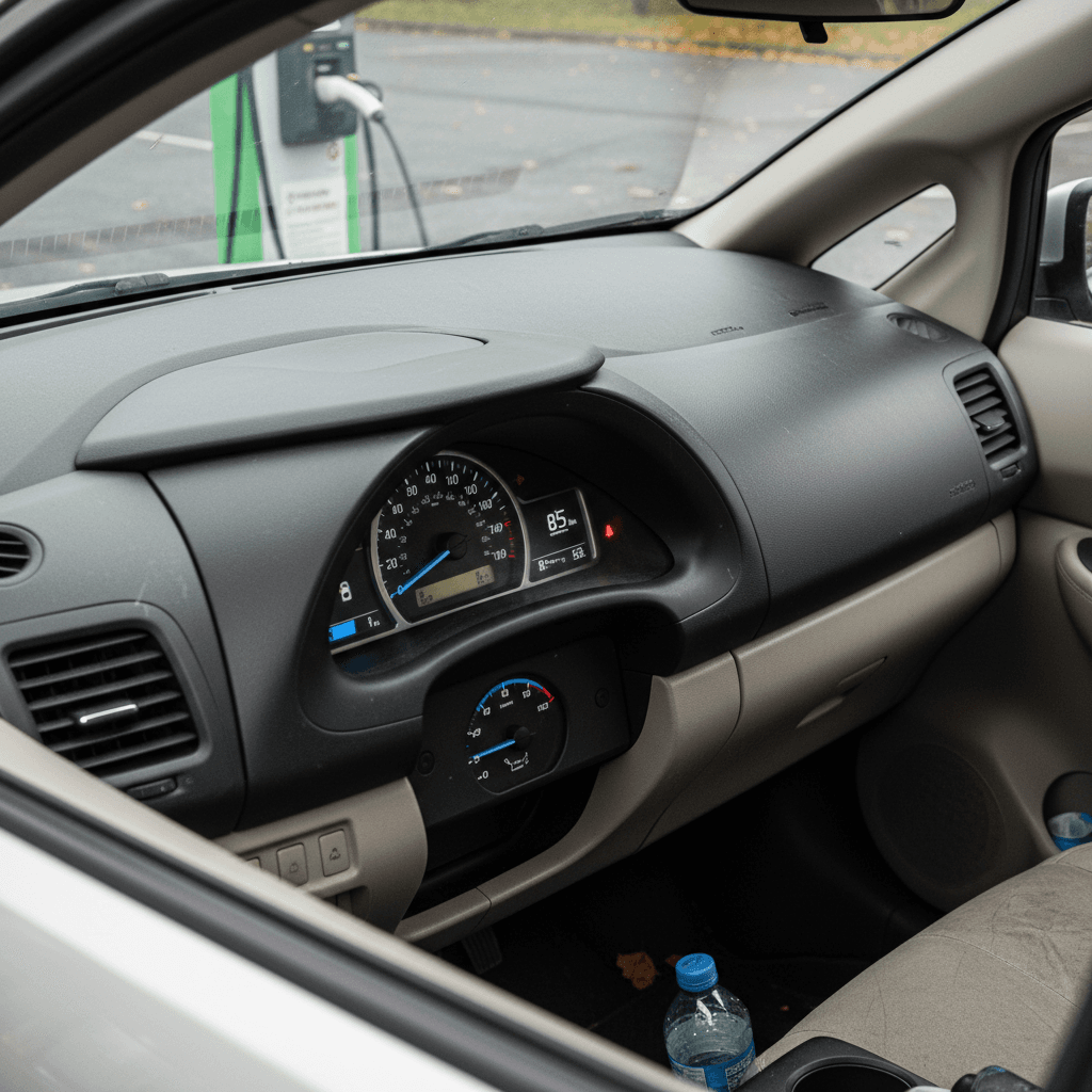 Used Volvo C40 Recharge parked at a dealership while a shopper reviews pricing and battery health on a tablet