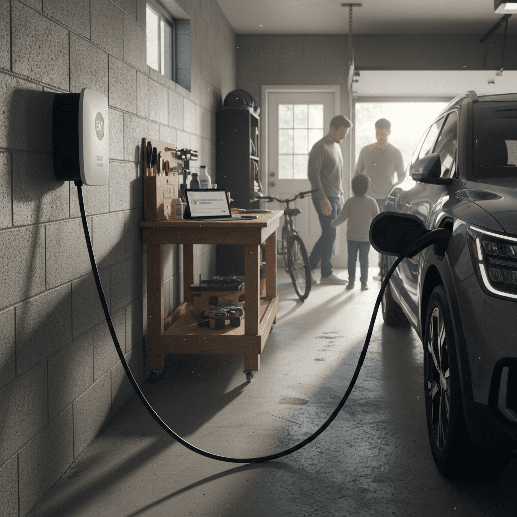 Illustration of VW ID.4 surrounded by icons representing depreciation, charging, insurance, and maintenance to visualize ownership costs