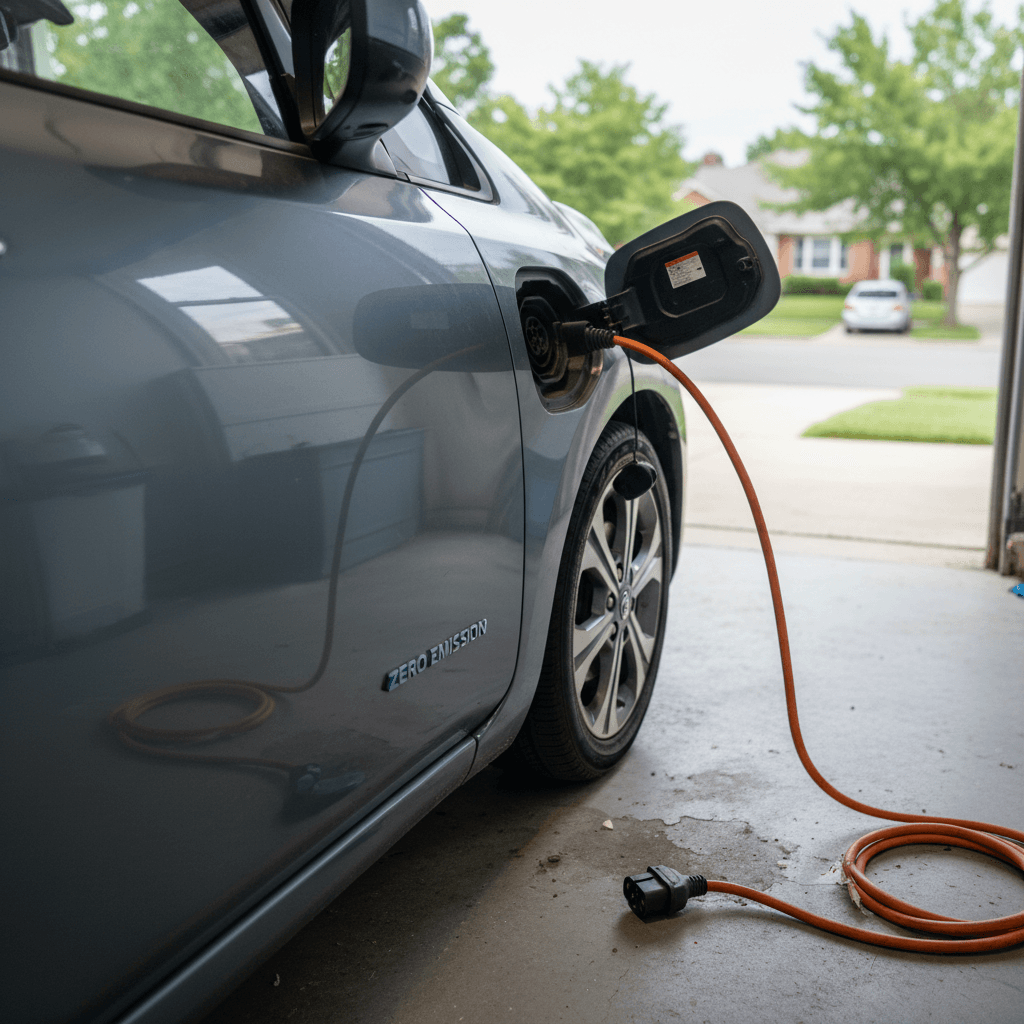 2013 Nissan Leaf interior with central touchscreen and digital gauge cluster