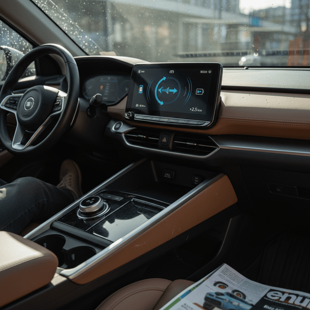 Electric vehicle driving on a snowy road where regenerative braking may be limited by a cold battery