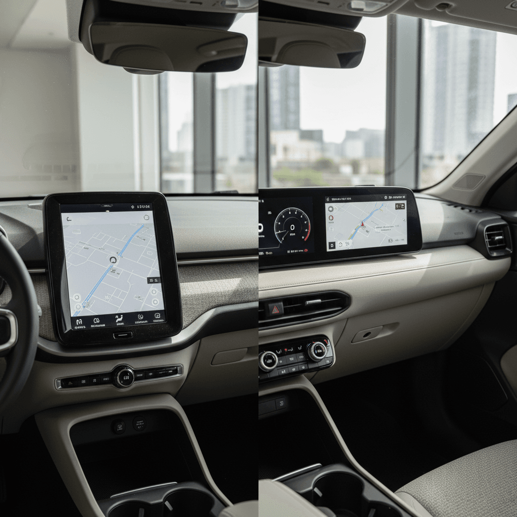 Side‑by‑side interiors of Volvo EX30 and Hyundai Ioniq 5 showing dashboard design and space