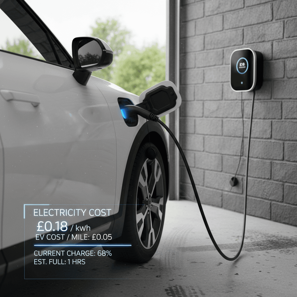 Kia EV9 plugged into a home wallbox charger, illustrating low cost per mile when charging at home