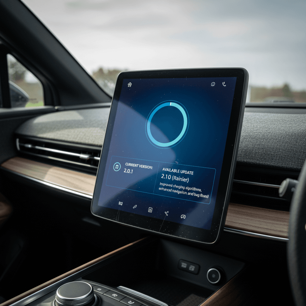 Fisker Ocean center touchscreen showing software update in progress