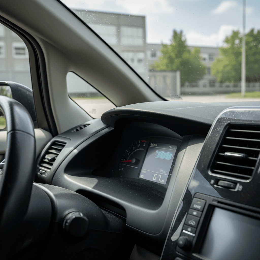 Nissan Leaf dashboard display showing battery capacity bars and estimated driving range