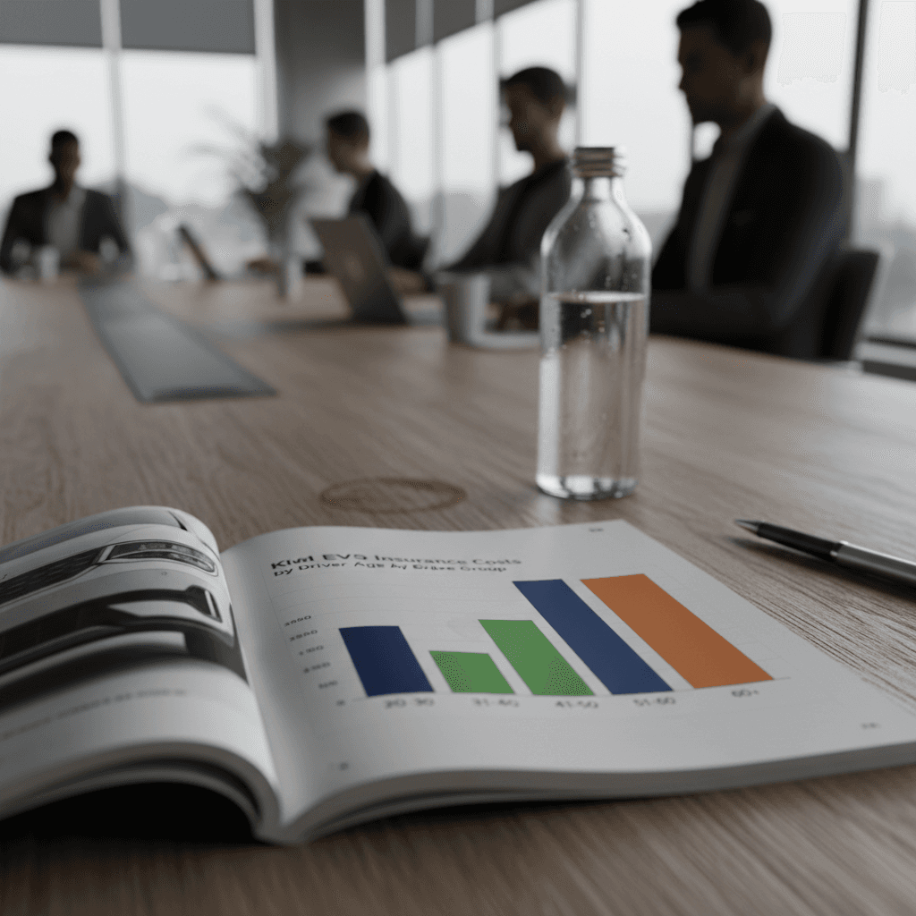 Illustrated chart showing Kia EV9 insurance costs rising for teens, dropping for middle-aged drivers, then edging up again for older drivers