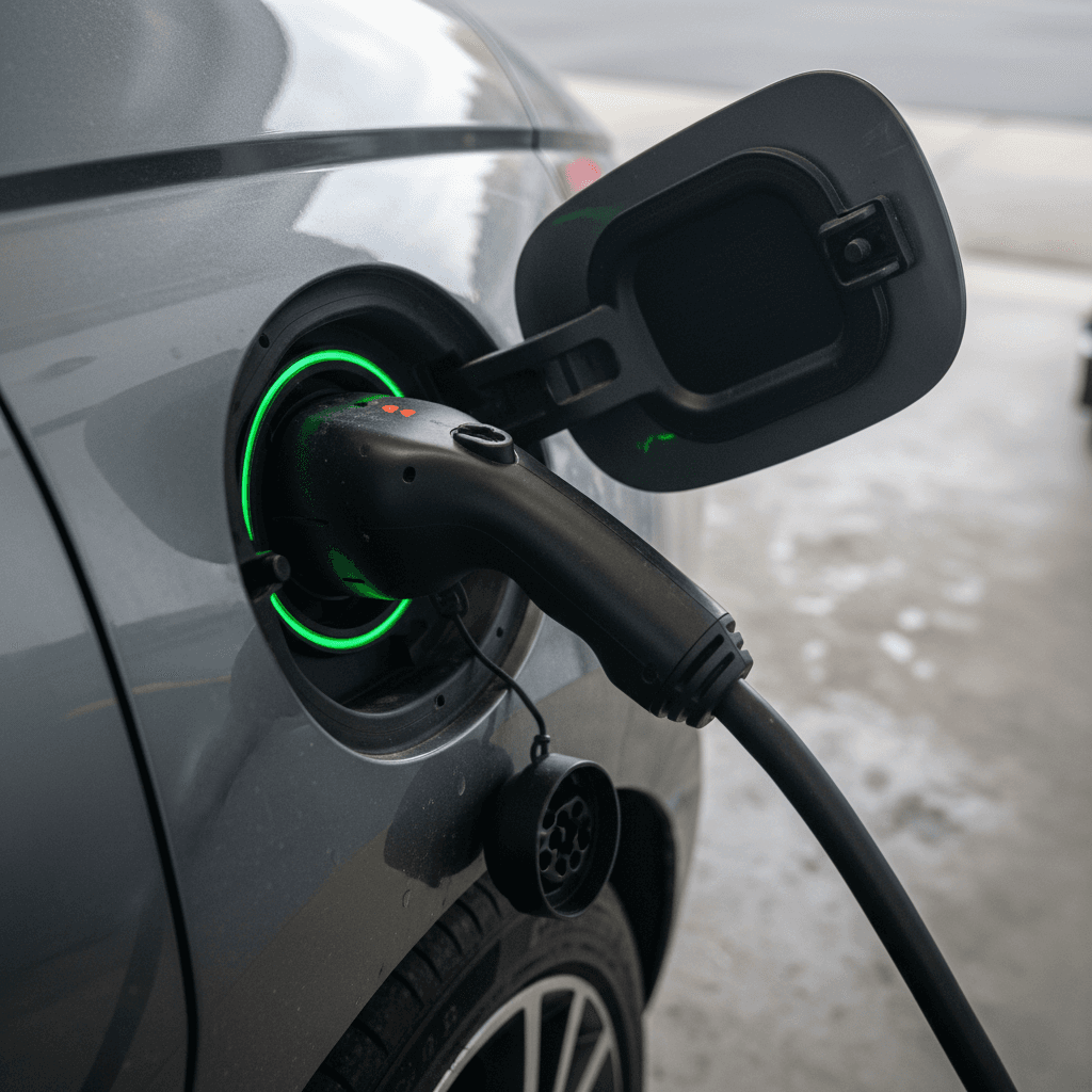 Hyundai Ioniq 6 plugged into a home charger with the charge status light glowing, representing battery health for resale.