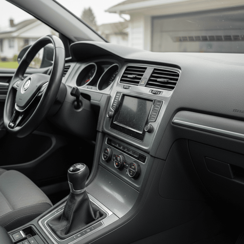 Volkswagen e‑Golf interior showing digital dashboard and touchscreen controls