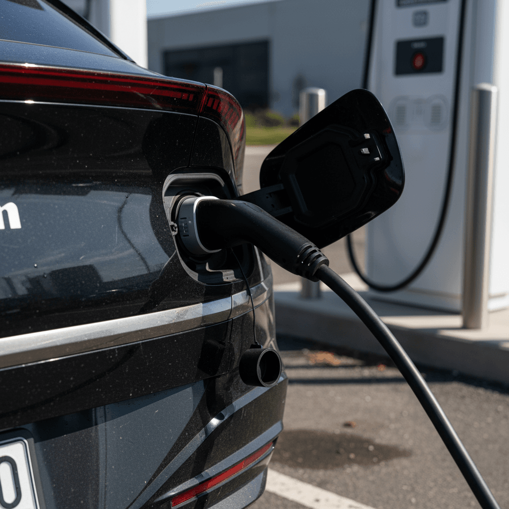 A 2025 Kia EV6 fast charging at a public DC fast charger using the native NACS port