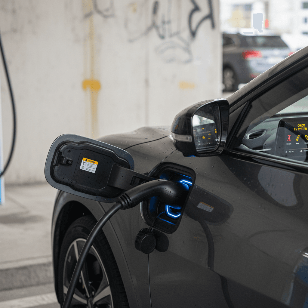 Kia EV6 charge port and dashboard warning lights visible during diagnostic check