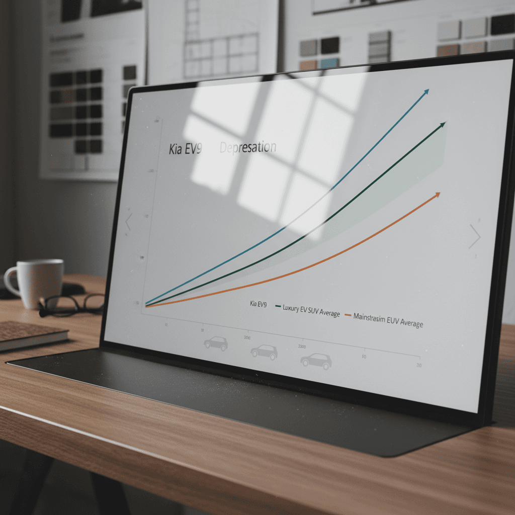 Line chart comparing Kia EV9 depreciation curve to other electric SUVs over five years
