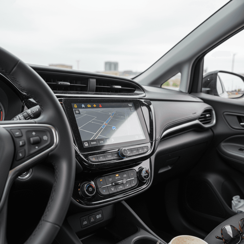 2023 Chevrolet Bolt EUV interior showing infotainment and charging status while parked at a fast-charging station