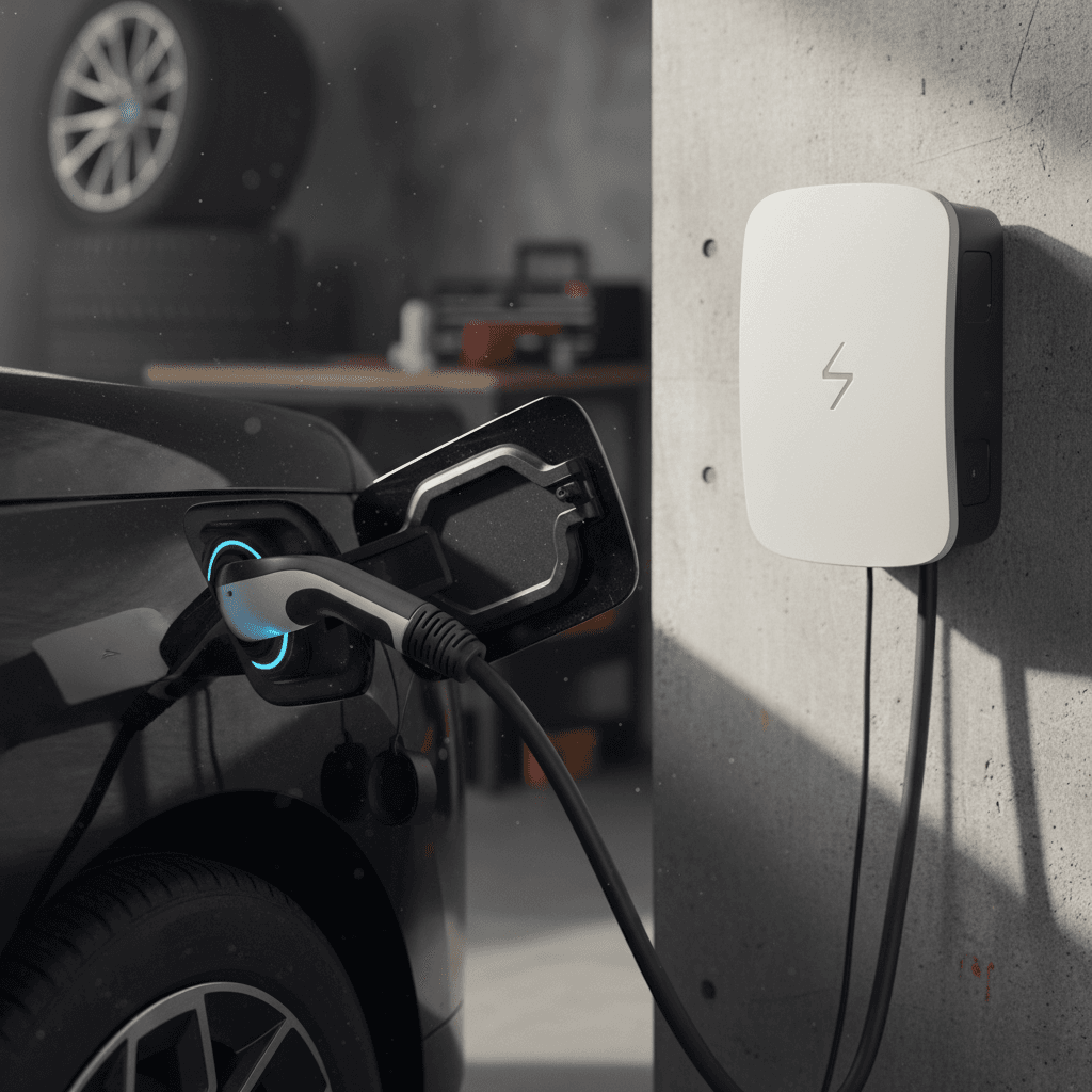 BMW iX charging at a home Level 2 wallbox in a modern garage