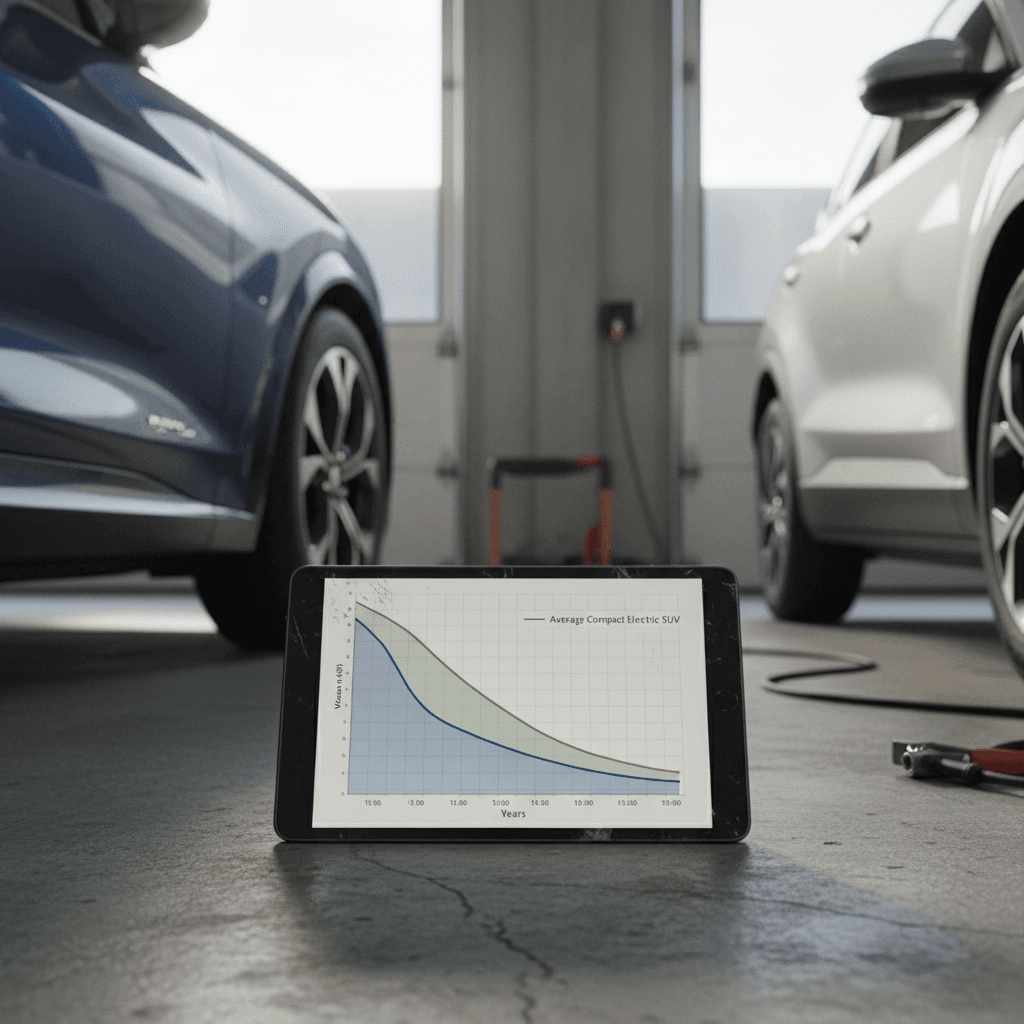 Depreciation curve for Ford Mustang Mach‑E compared with average compact electric SUV over five years
