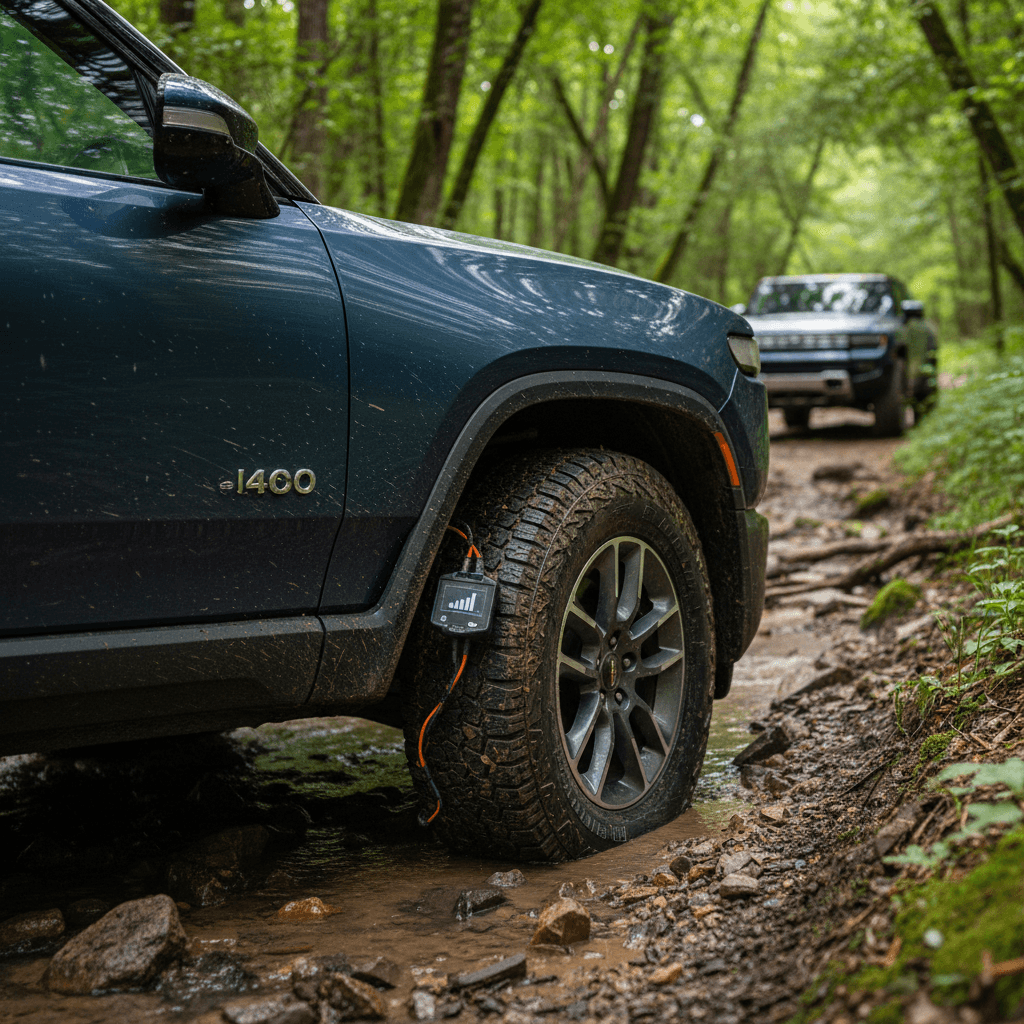 GMC Hummer EV connected to a DC fast charger, showing charging port and connector