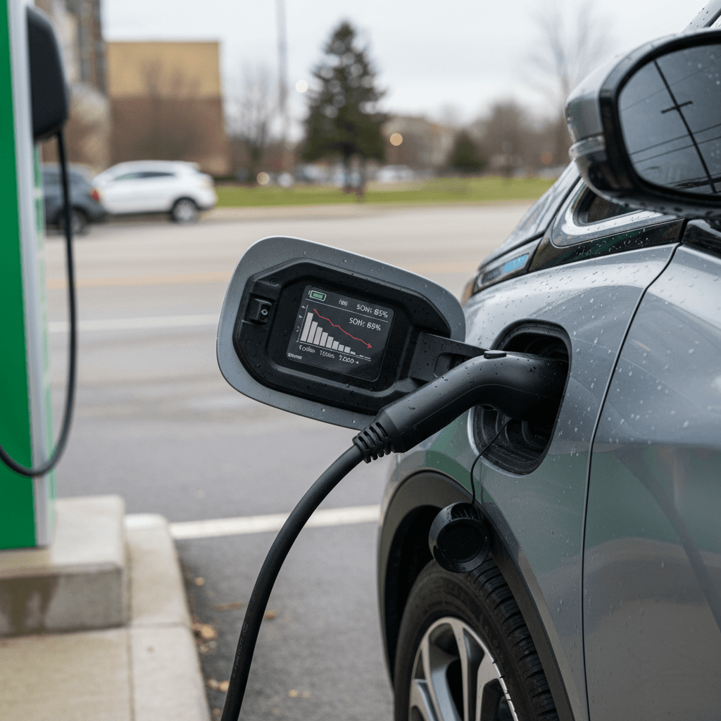 Volkswagen ID.4 style digital dashboard showing remaining battery range and state of charge