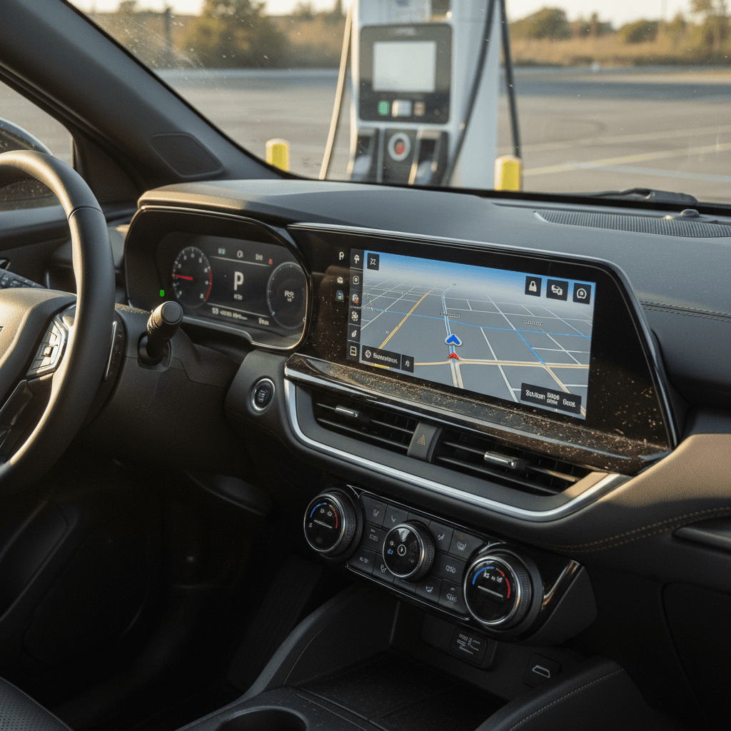 Chevy Blazer EV parked at a public DC fast charging station with charging cable connected