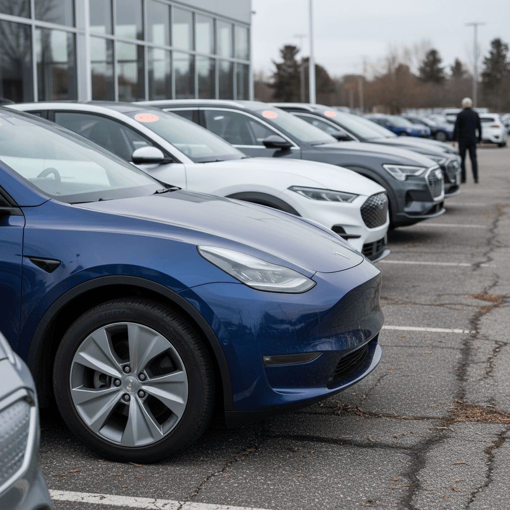 Row of used SUVs lined up at a dealership, a mix of certified and non-certified inventory