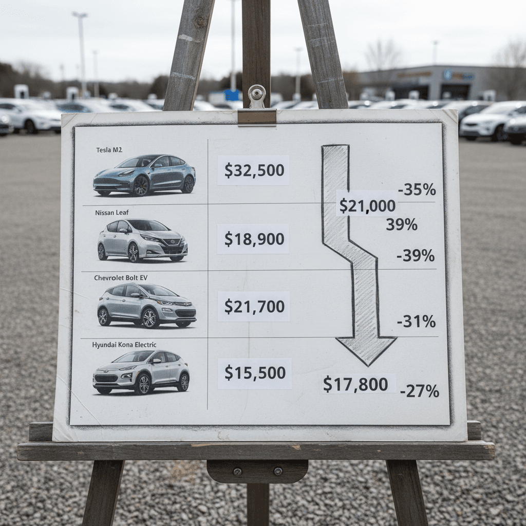 Chart comparing how different battery health percentages affect used EV trade-in value for several popular models