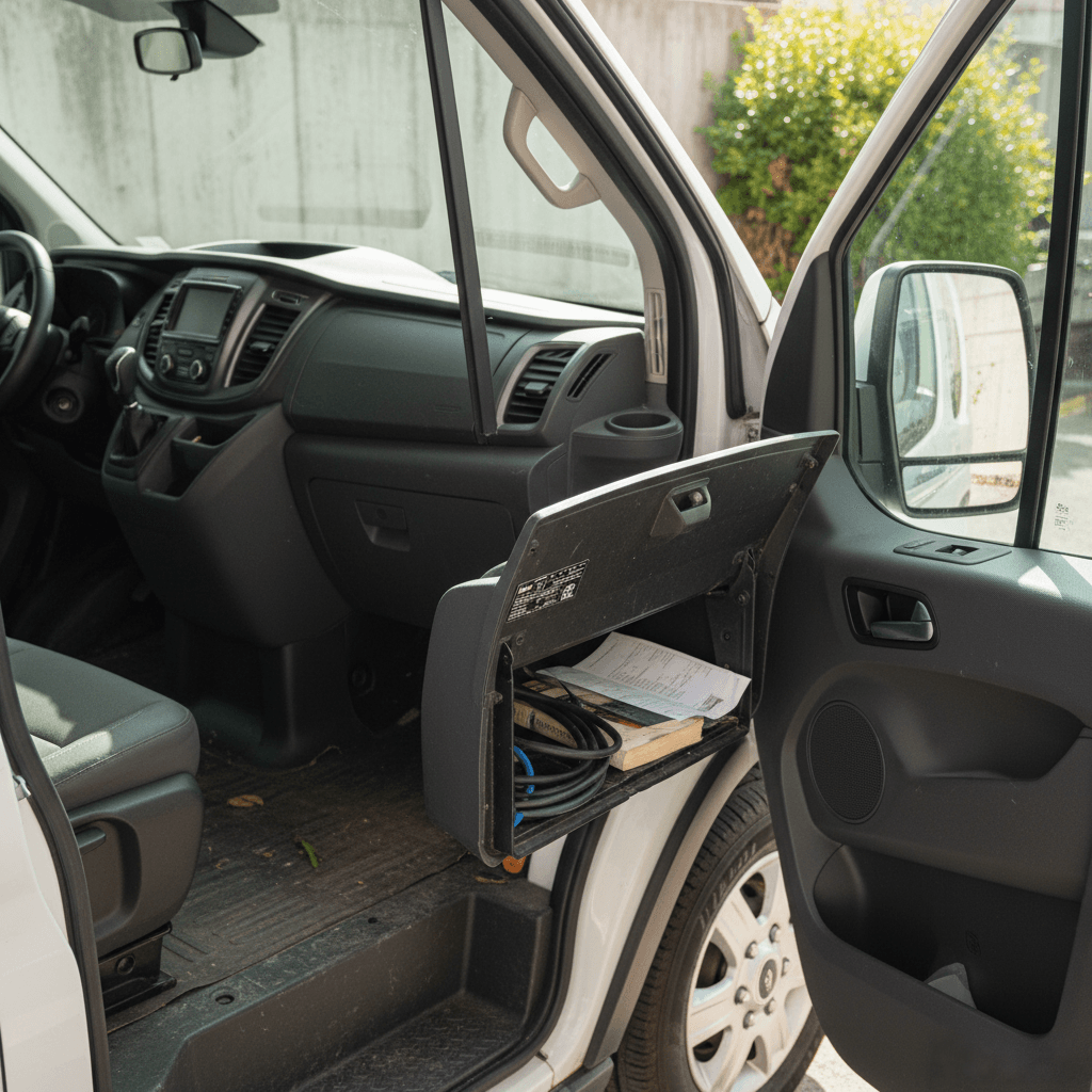 Electric delivery van being loaded with cargo at a city curb