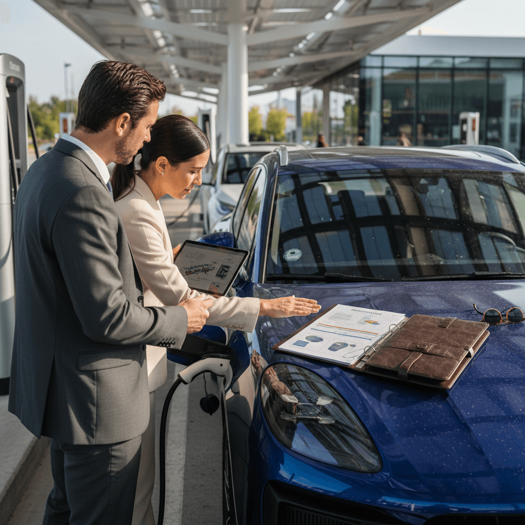 Hyundai IONIQ 5 charging port with cable connected and cost per kWh displayed on the charger screen