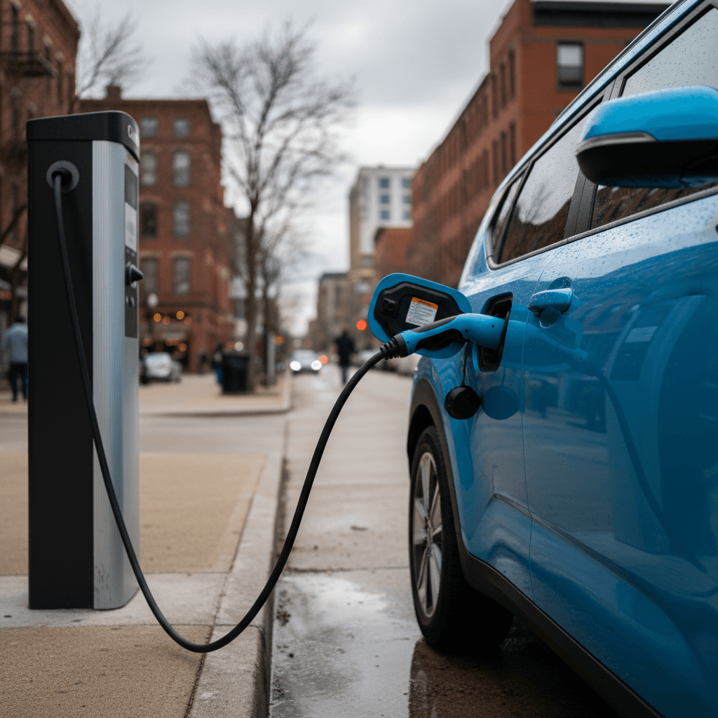 Kia Soul EV parked at a city charging station