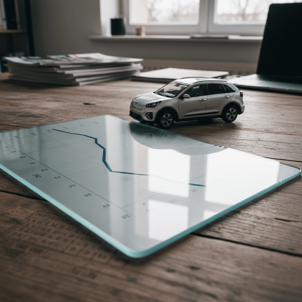 Illustrative 5-year depreciation curve for a Kia Niro EV showing steep first-year drop then flattening