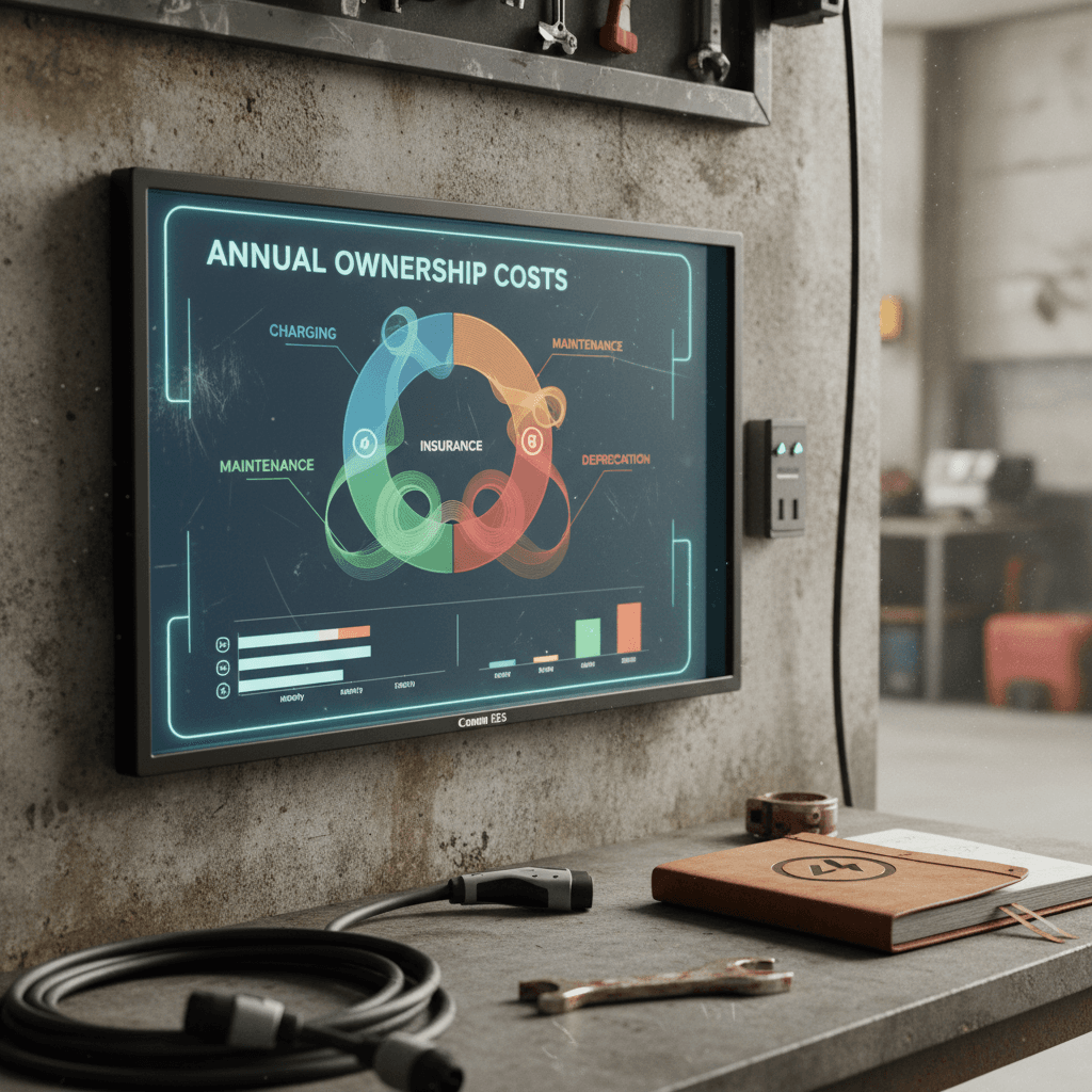 Infographic breaking down annual Kia EV6 ownership costs into charging, insurance, maintenance, and depreciation