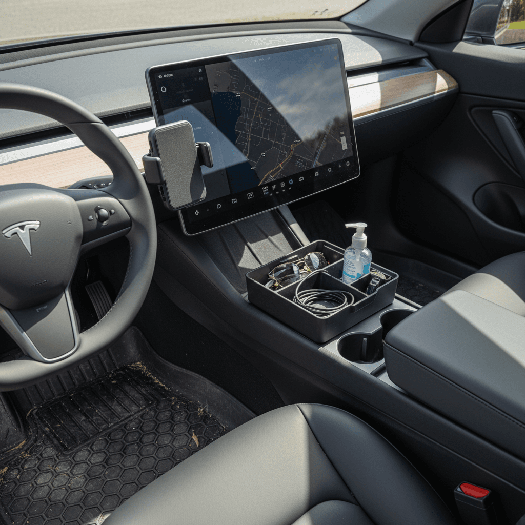 Hyundai IONIQ 5 rear hatch open with camping gear, cargo organizer and V2L power cord neatly arranged