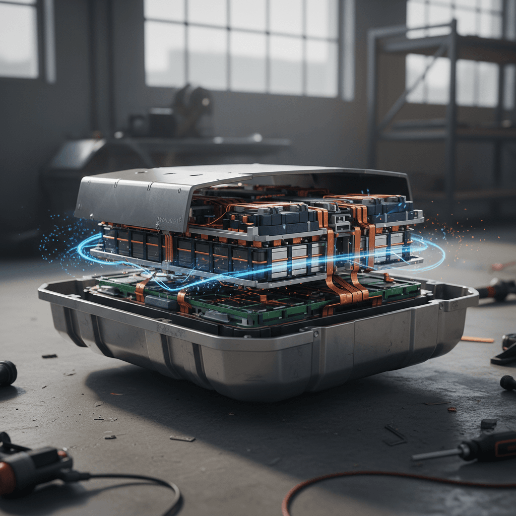 Illustrated cutaway of an Audi e-tron GT battery pack integrated into the vehicle floor