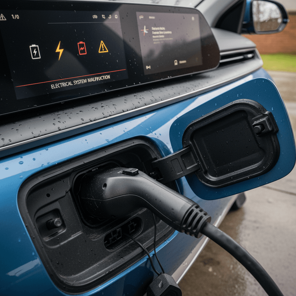 Hyundai Ioniq 6 charge port open with warning light on the dashboard