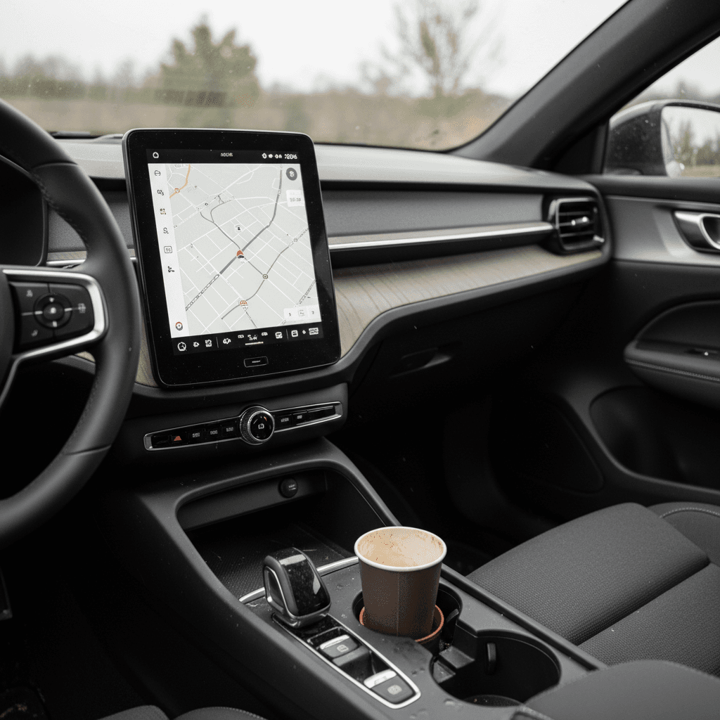 Minimalist interior of a 2023 Polestar 2 with Google-based infotainment and light-colored upholstery