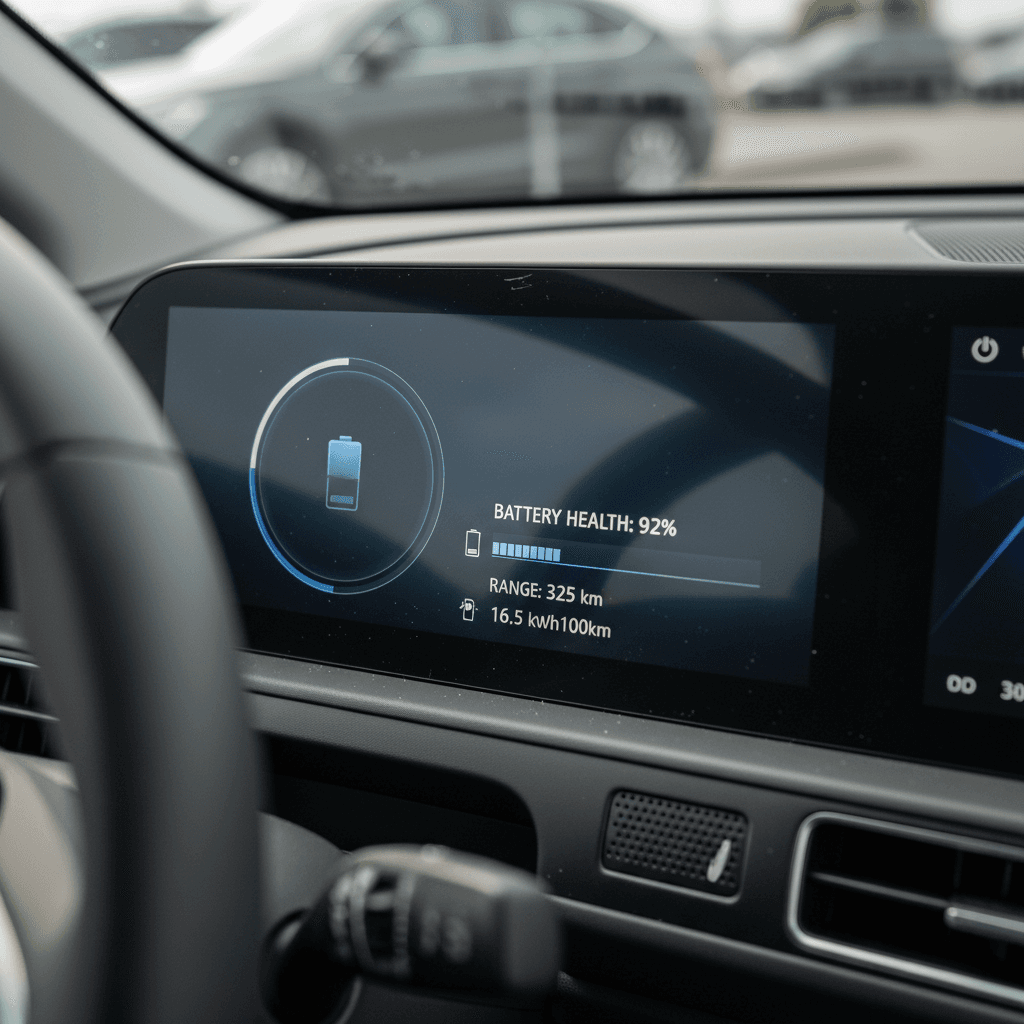 Digital instrument cluster in a Hyundai Ioniq 5 showing battery state of charge and estimated range