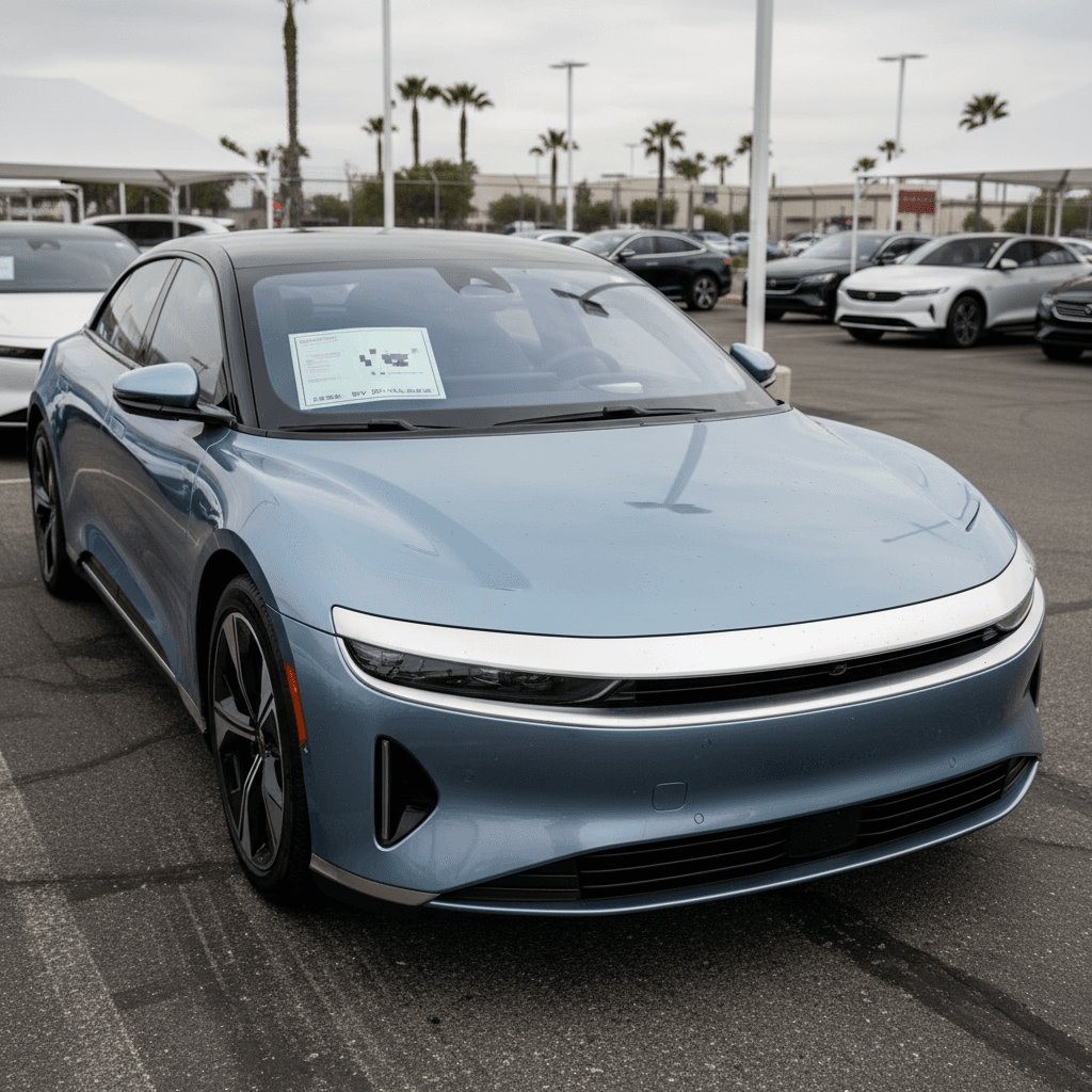 2024 Lucid Air in a dealer lot, emphasizing used trade-in value and pricing
