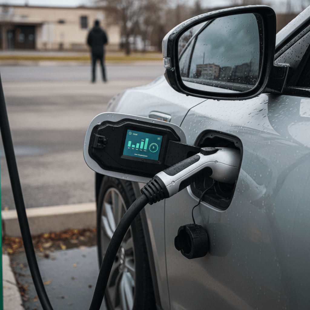 Acura ZDX charging at a public DC fast charger with price per kWh shown on the screen