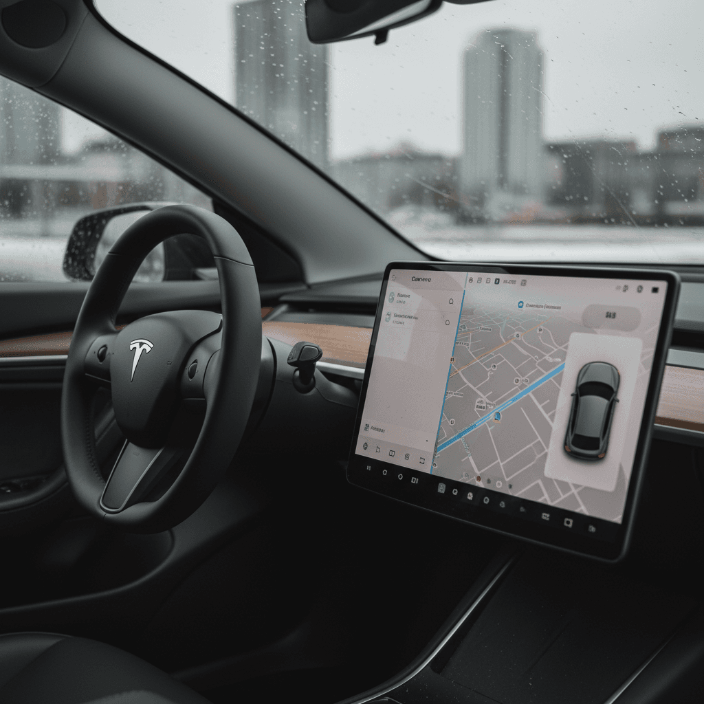 2024 Tesla Model 3 interior with updated dashboard, large touchscreen and improved materials