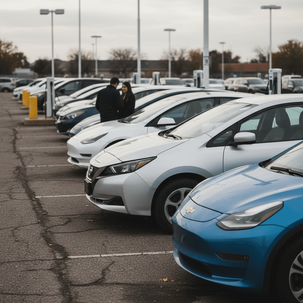 Home garage with a Level 2 electric vehicle charger plugged into an EV