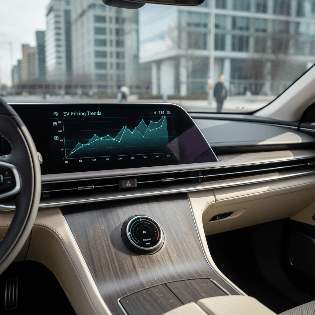 Lucid Air interior with digital displays showing cost and range data