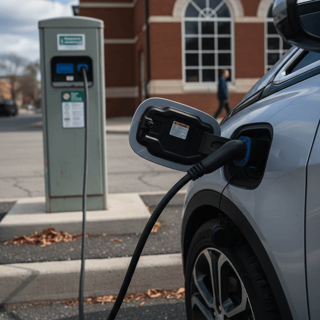Instrument cluster showing an electric car’s battery and estimated driving range