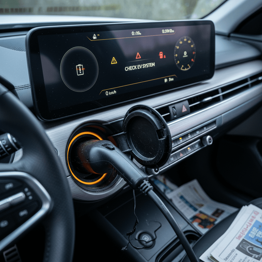 Genesis GV60 interior screen cluster and warning lights illuminated while charging