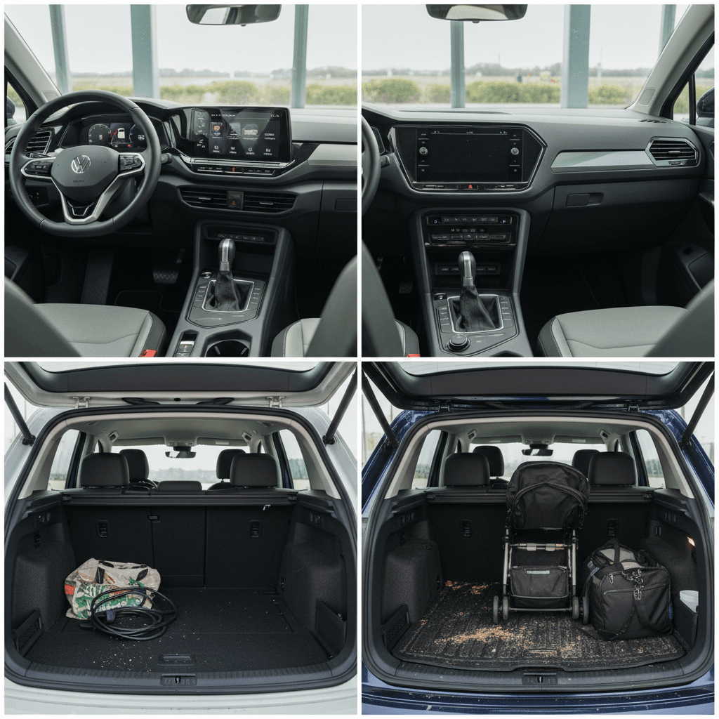 Side-by-side view of Volkswagen ID.4 and Tiguan interiors highlighting passenger room and cargo space