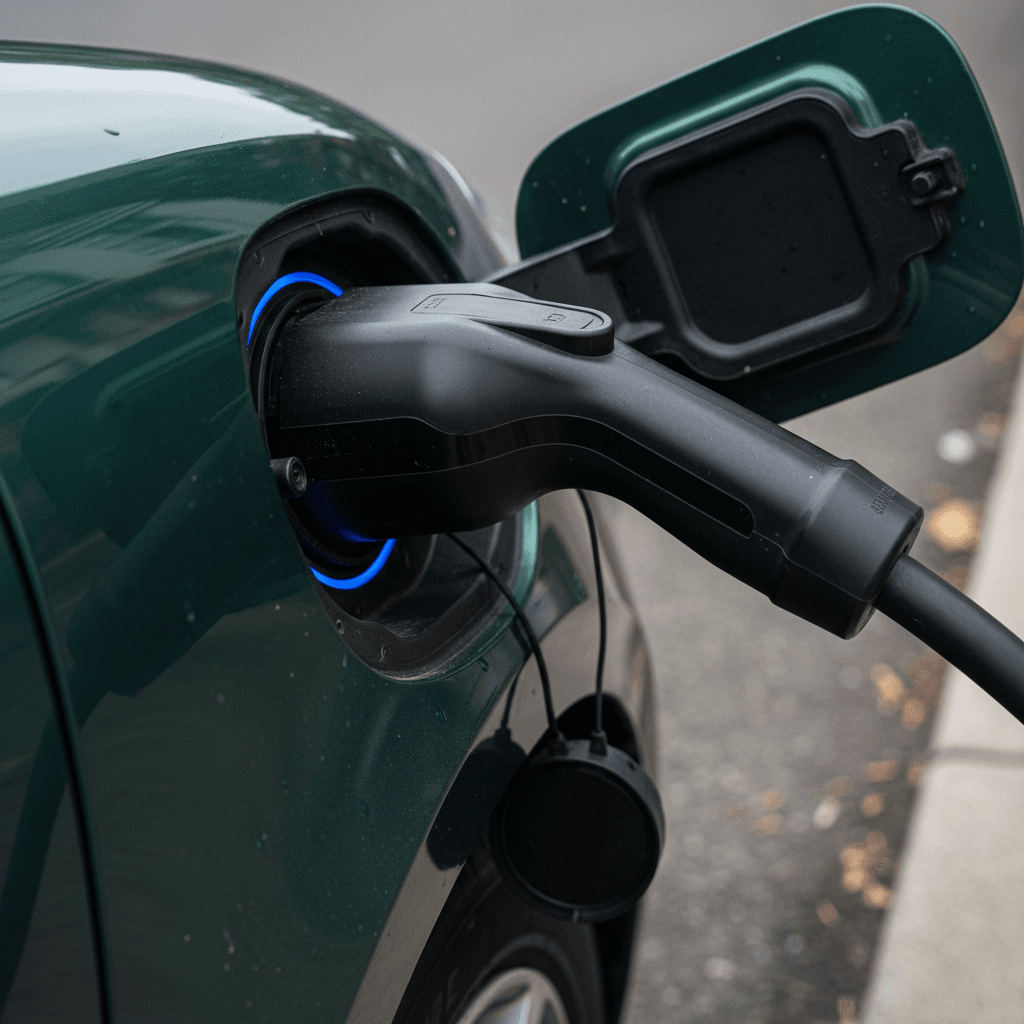 Row of Tesla Supercharger stalls at a highway charging site